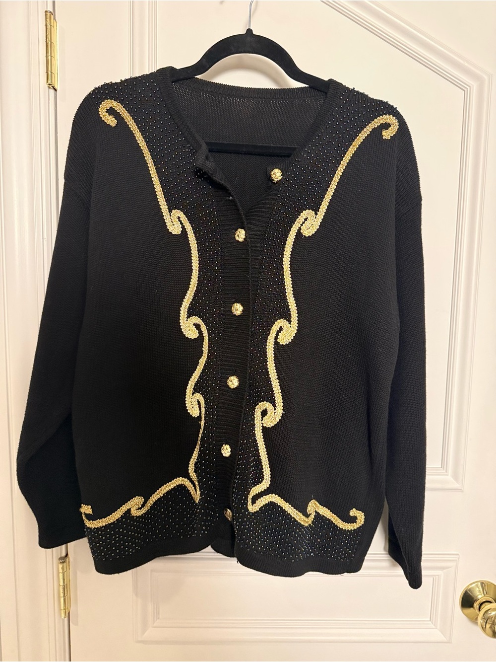Vintage Black Gold Beaded Cardigan Sweater Glam